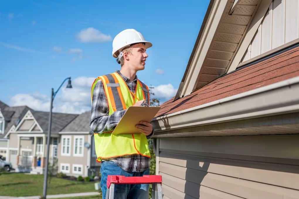 roof estimate from contractor inspecting cheap roof materials